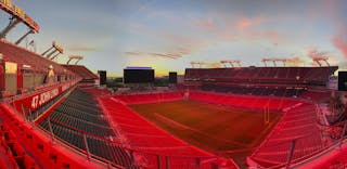 Tampa Bay&rsquo;s Raymond James Stadium is preparing for the National Football League&rsquo;s Super Bowl Sunday with Chromabeams LED luminaires capable of delivering 2 million color options in addition to white light for the playing field, according to provider Sportsbeams Lighting. (Photo credit: Image courtesy of Sportsbeams Lighting.)