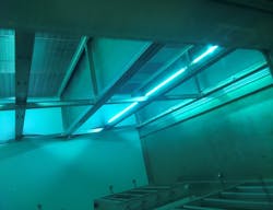 FIG. 3. UV-C lamps installed in HVAC systems can deactivate pathogens in the air, and they have proven to keep coils clean and operating more efficiently. (Photo credit: Image courtesy of Henry Ford Health System.) FIG. 3. UV-C lamps installed in HVAC systems can deactivate pathogens in the air, and they have proven to keep coils clean and operating more efficiently. (Photo credit: Image courtesy of Henry Ford Health System.)