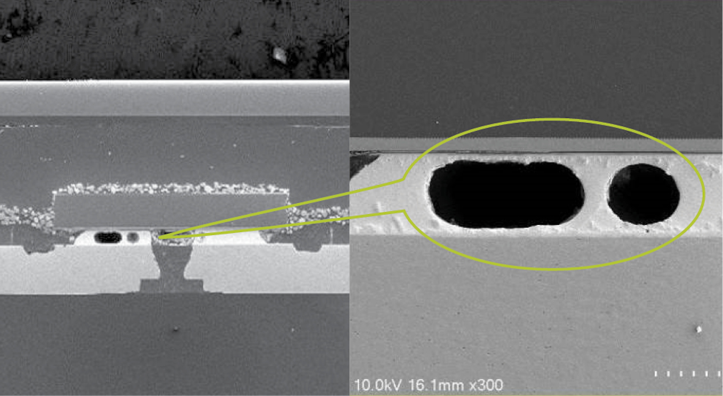 FIG. 2. Solder deformation and void formation can cause electrical failures during lighting fixture use.