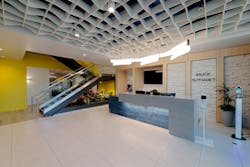 FIG. 1. LEDRAbrands’ new corporate facility serves as a working showcase, plus training and demo center, housing more than 115 employees and putting a connected LED lighting and controls system to work. (Photo credit: All images courtesy of LEDRAbrands.) FIG. 1. LEDRAbrands’ new corporate facility serves as a working showcase, plus training and demo center, housing more than 115 employees and putting a connected LED lighting and controls system to work. (Photo credit: All images courtesy of LEDRAbrands.)