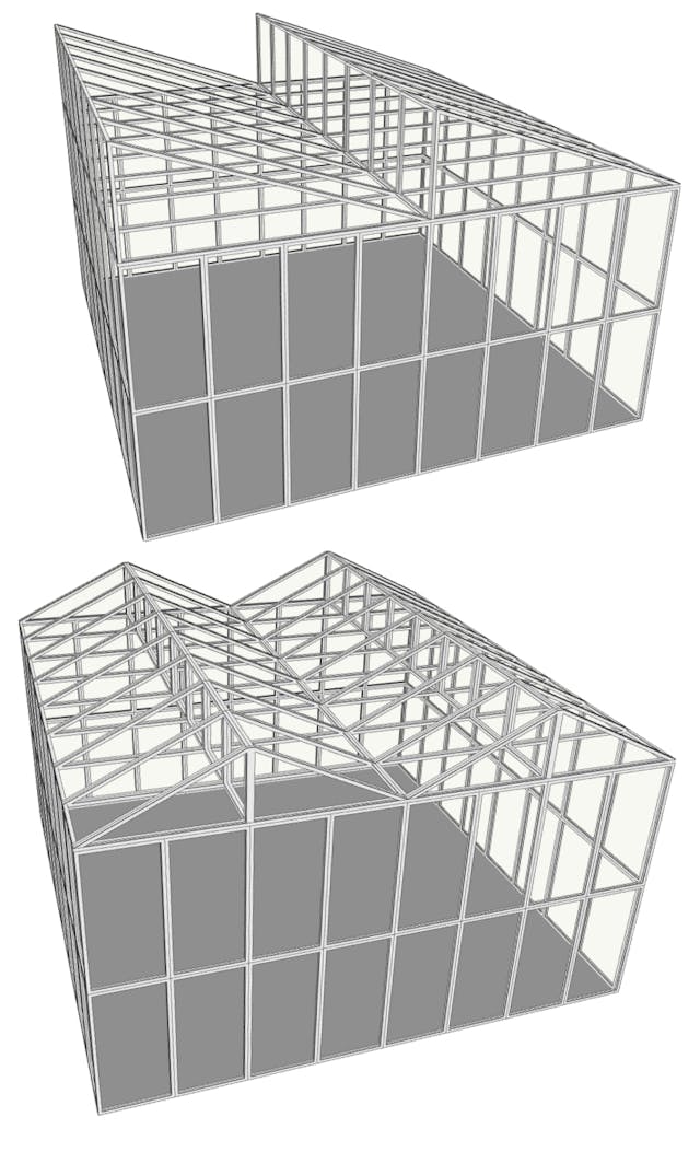 FIG 1. Typical greenhouse roof designs. (Image credits: All body images and illustrations courtesy of Ian Ashdown.)