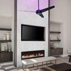 FIG. 4. The Ultra Germicidal Smart Fan from Modern Forms draws air upward into a UV-C radiation field delivered by an LED light engine. (Photo credit: Image courtesy of Modern Forms.) FIG. 4. The Ultra Germicidal Smart Fan from Modern Forms draws air upward into a UV-C radiation field delivered by an LED light engine. (Photo credit: Image courtesy of Modern Forms.)