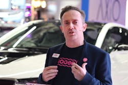 Neil Salt drove the smart lighting message harder than anyone, as he&rsquo;s doing here at London&rsquo;s LuxLive exhibition in November 2017. Along with Andrew Johnson and Ran Oren, he is still listed as a director at Gooee, which is in administration. (Photo credit: Image courtesy of Mark Halper.)