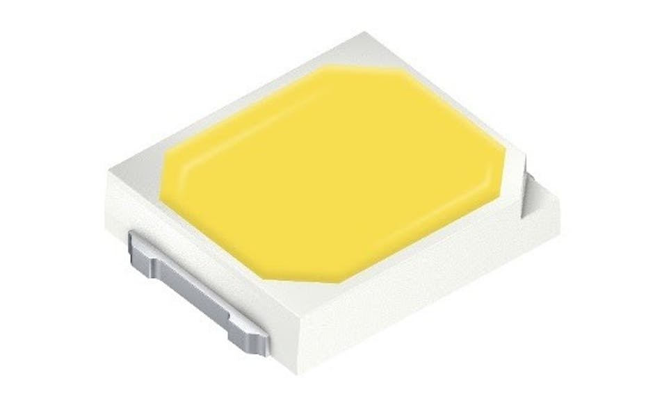 The Osconiq E 2835 CRI 90 quantum-dot (QD) LED has been designed for homogenous warm-white illumination with high efficacy. (Photo credit: Image courtesy of ams Osram.)