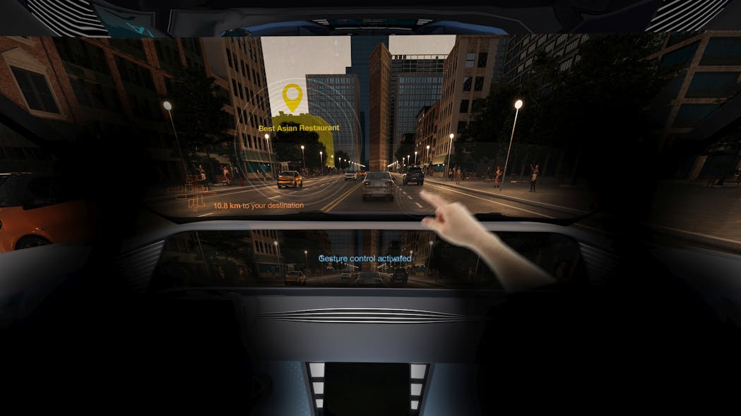 FIG. 4. Gesture control is one of several components of intuitive interaction between driver and vehicle, made possible with infrared LEDs or VCSELs depending on the complexity of the system demands.