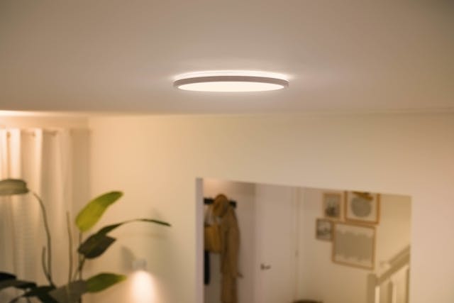The WiZ Tunable White ceiling light delivers variable spectral and color content via Wi-Fi app control.