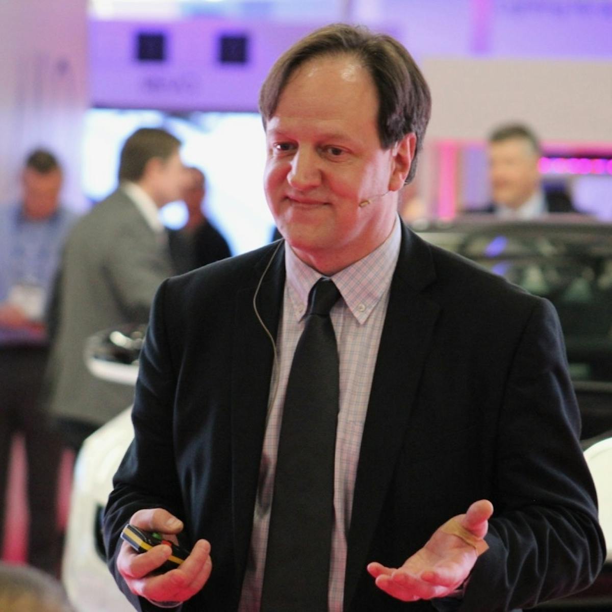 Harald Haas has been extolling the virtues of Li-Fi for over a decade as co-founder of pureLiFi, in its early days called pureVLC. Here he is presenting at the LuxLive exhibition in London in November 2016. (Photo credit: Image courtesy of Mark Halper.)