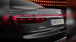 If you&rsquo;re spending $86,500 on a luxury car, you might well expect some lighting design such as with the geometric patterns of the OLED tail lights on the new A8. (Photo credit: Image courtesy of Audi.)