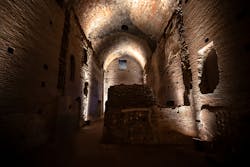 Bluetooth controls, sensors, and variably tuned lighting bring a sense of torchlight or daylight to various areas inside the Domus Aurea.