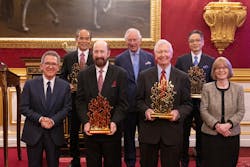 QEPrize - Prince Charles, Shuji Nakamura, Russel Dupuis, Dr. Kazuaki Takahashi, M. George Craford, Lord Browne, Dame Lynn Gladden. (Photo credit: Image courtesy of the QEPrize.)