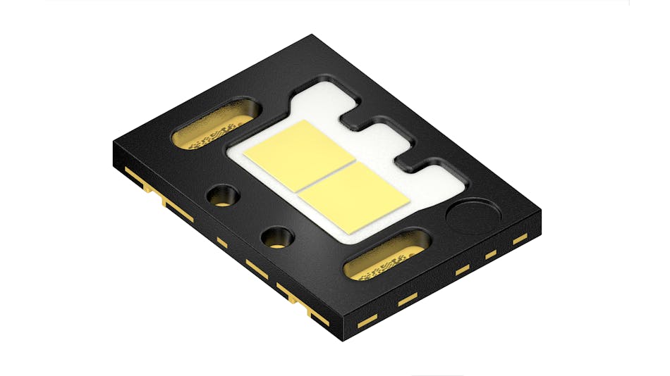 The 2-chip version of the new Oslon Black Flat X packaged LED is available now, as is the 1-chip version. Multiple chip packaging is coming in mid-2022. (Photo credit: Image courtesy of ams Osram.)