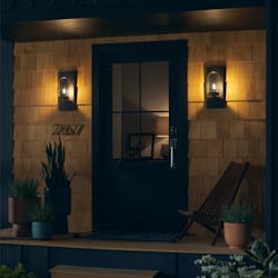 A couple of wirelessly-controllable decorative GE LED lamps warm the exterior of this home setting. (Photo credit: Image courtesy of GE Lighting/Dan Turk/Max Borges Agency.)