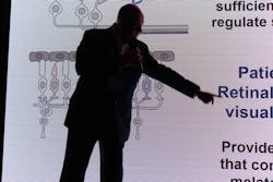 Russell Foster correctly theorized in the 1990s that the eye processes light not just for vision but also for nonvisual functions such as the circadian clock. He has been researching and talking about it ever since, such as here at the Lightspace dot London conference at the 2016 LuxLive Exhibition. Russell Foster correctly theorized in the 1990s that the eye processes light not just for vision but also for nonvisual functions such as the circadian clock. He has been researching and talking about it ever since, such as here at the Lightspace dot London conference at the 2016 LuxLive Exhibition.