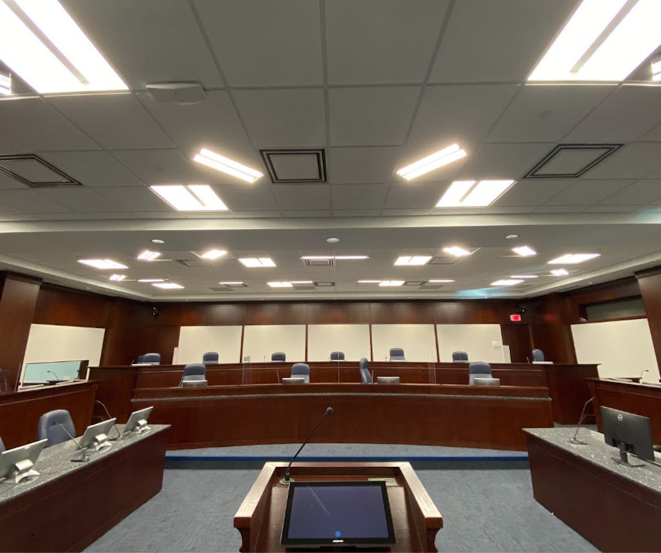 Over 100 Brightline lights serve council members and the viewing