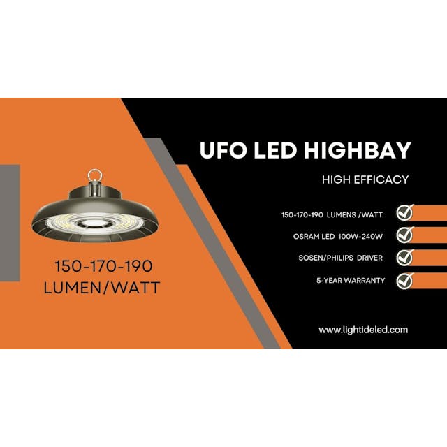 Lightide 190 Lpw Industrial Ufo Led High Bay Lighting Fixtures