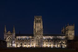 Durham&apos;s central tower and cathedral walls use a mix of LED floods and narrow beam luminaires.