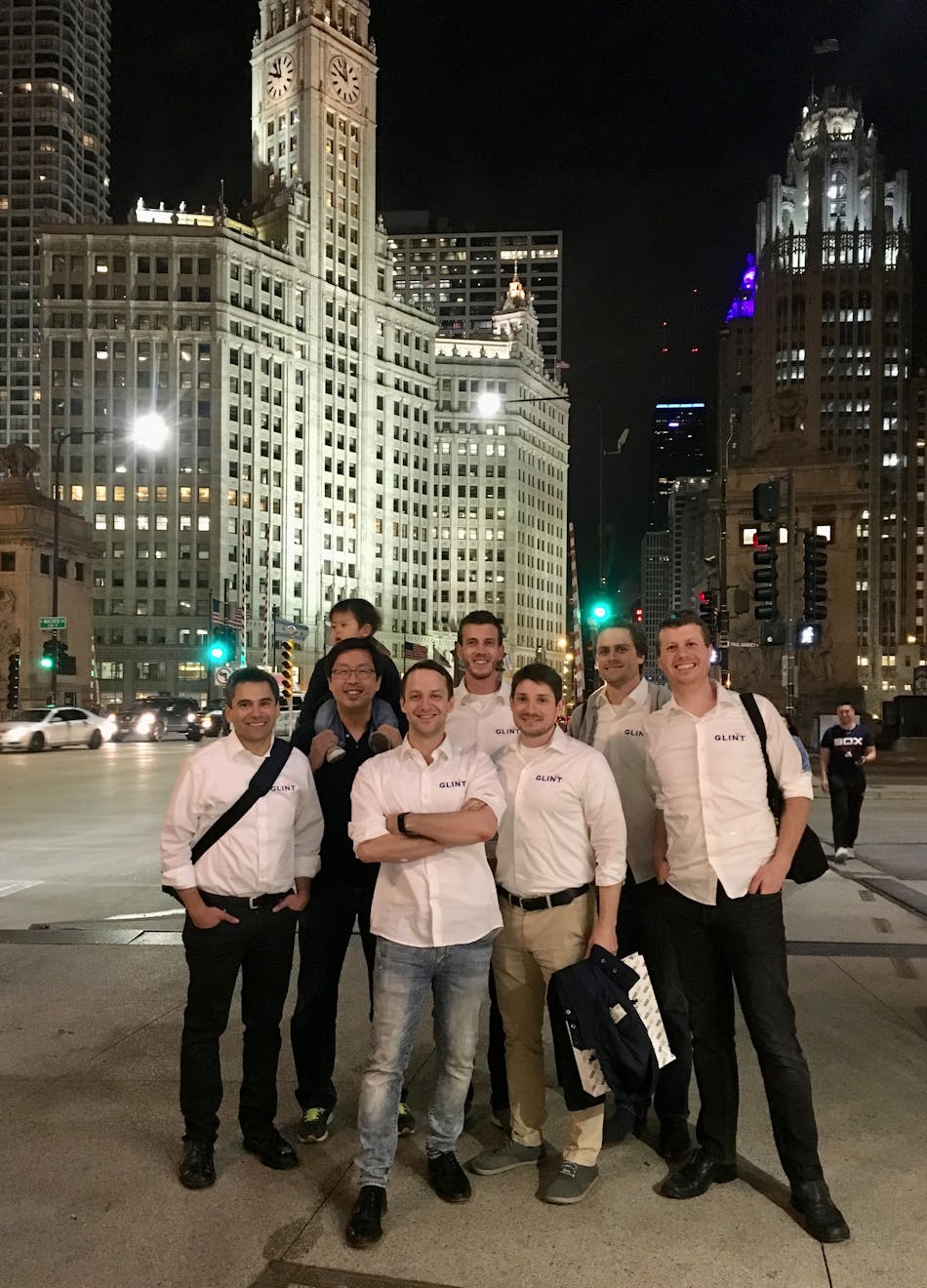 The Glint Lighting team gathers in Chicago during LightFair International 2018.
