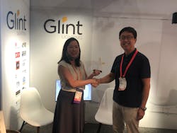 Wanda Lau congratulates Glint&rsquo;s Andrew Kim on the company&rsquo;s BrightStar Award.