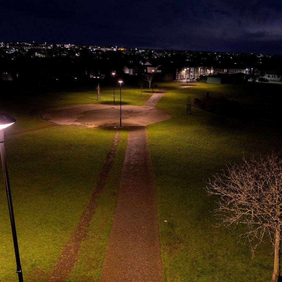 Plurio lanterns with NightTune technology create a safe space for the public, but also protect dark skies and the natural environment at Vulcan Park in Workington