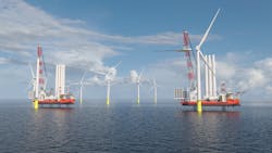 A CGI of what the Cadeler X-class vessels might look like at the Sofia Offshore Wind Farm in Dogger Bank.