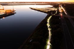 Light levels and uniformity were achieved at 20m spacings. Light levels and uniformity were achieved at 20m spacings.