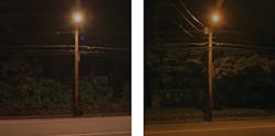 FIG. 1. The town of Pepperell sought an energy-efficient, dark-sky friendly LED replacement (right) for its previous high-pressure sodium streetlamps (left), and selected a 2200K-CCT model that residents approved. FIG. 1. The town of Pepperell sought an energy-efficient, dark-sky friendly LED replacement (right) for its previous high-pressure sodium streetlamps (left), and selected a 2200K-CCT model that residents approved.