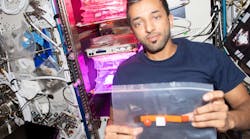 UAE astronaut Sultan Alneyadi harvests dwarf tomatoes into a bag on the International Space Station. (Image used under CC BY-NC-ND 2.0 - https://www.flickr.com/photos/nasa2explore/52736758399/)
