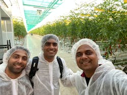 Cosmicnode founders (l to r) Sanu Davis, Sharan Avati, and Vinay Hiremath celebrated their first horticultural lighting controls system deployment in 2020, connecting more than 2,000 nodes in the mesh network scheme.