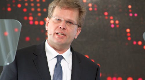 In a sense, ams Osram is going through a &apos;re-Osramification,&apos; as former Osram Opto boss Aldo Kamper returns to the now combined company and is looking at trimming the ams portfolio. He&rsquo;s pictured here at the 2017 opening of the Kulim, Malaysia LED factory, when he was running the Osram semiconductor division. The plant is expanding and is vital to ams Osram&rsquo;s future in micro LEDs.