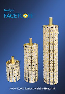 Twelve-sided FlexRad® FacetCore™ fills globes and pendants simply, without heavy metal heat sinks. Twelve-sided FlexRad® FacetCore™ fills globes and pendants simply, without heavy metal heat sinks.