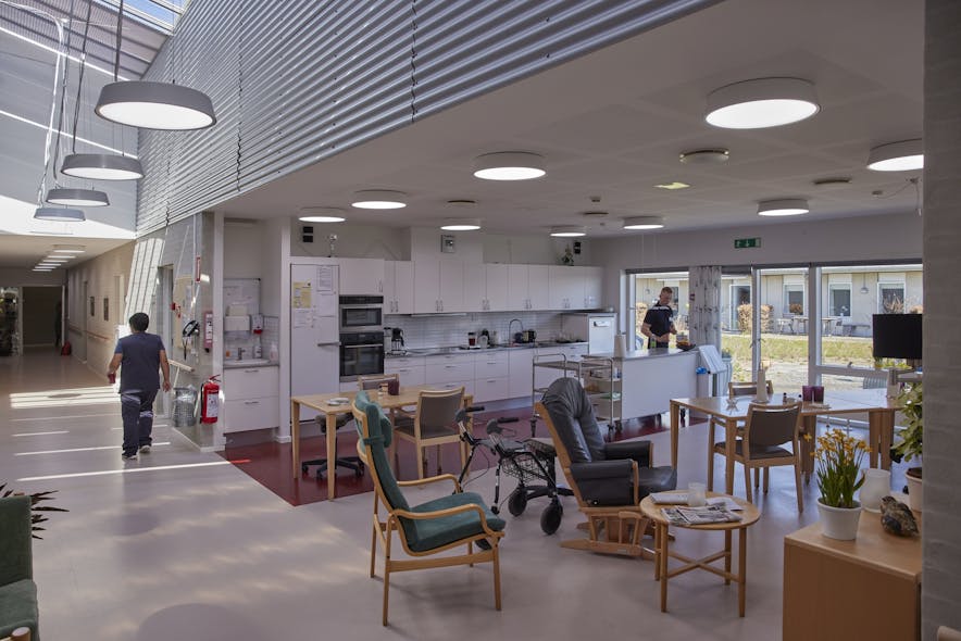 Care staff such as those pictured here in a common area of Bauneparken nursing home provided input on Chromaviso&apos;s circadian lighting user interface design, so the company is hoping they will be comfortable - and compliant - in using the system.