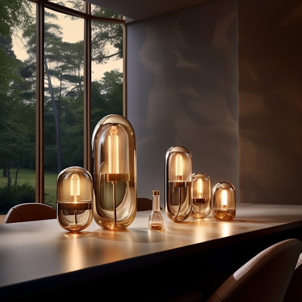 For Koerner, decorative lighting presents an opportunity to fuse technology and allure. For example, these enclosed luminaires mimic the simplicity and soft glow of tea lights while conveying a modern, sculptural glamour.