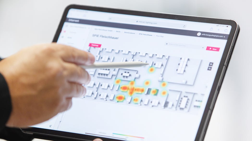 The room occupancy information on the tablet pictured above came from the lights in an earlier iteration involving Signify customer SPIE Fleischhauer in Germany. Signify is now also offering the capability from room-mounted sensors outside of the lighting system.
