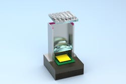 Automotive projection system schematic, adhesive shown in magenta for illustrative purposes (Figure: DELO). Automotive projection system schematic, adhesive shown in magenta for illustrative purposes (Figure: DELO).