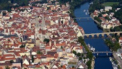 Regensburg, on the Danube River, has plenty of history starting as early as the Stone Age and spanning Roman and medieval times through to the present, including modern LED production by ams Osram. Image license: CC BY-SA 4.0 - https://creativecommons.org/licenses/by-sa/4.0/deed.en