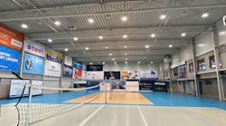 Courts at a volleyball facility in Genk, Belgium bring dynamic illumination to players and spectators with new LEDs and wireless lighting controls.