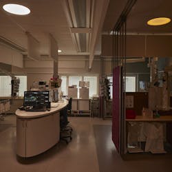 Uppsala University Hospital staff and parents of infants can change lighting in different areas, such as above and below in the administrative and incubator areas.