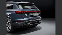 OLED tail lights on Audi’s Q6 e-tron include road safety signs. OLED tail lights on Audi’s Q6 e-tron include road safety signs.